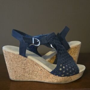 Sugar Jolie Navy Woven Cork Wedge Sandals Size 8.5